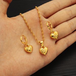 14k Geel Massief Fijn Goud dubai india hart Afrikaanse Set Ketting hanger Oorbellen Ethiopië bruiloft bridl sieraden sets