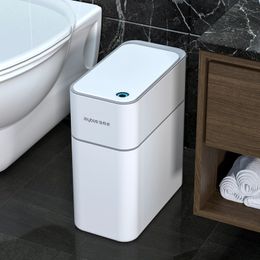 Poubelle de salle de bain intelligente 14l, poubelle électronique à ensachage automatique, blanche, sans contact, capteur intelligent étroit, poubelle pour maison intelligente 240108