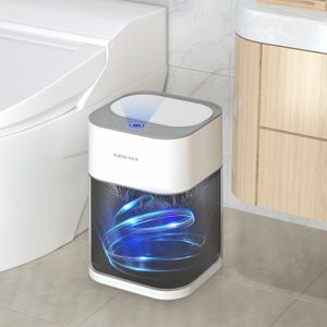 14L Smart Sensor Badkamer Trash Can Automatic Adsorptie Elektronisch Trash Can White Touchless Garbage Bin voor keukenslaapkamer 240429