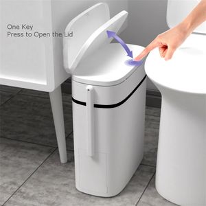 14L Smart Prullenbak Can Bathroom Zero Waste Bin One Sleutel Vuilniszak Houder in de keuken met borstel voor toilet NAAD 210728