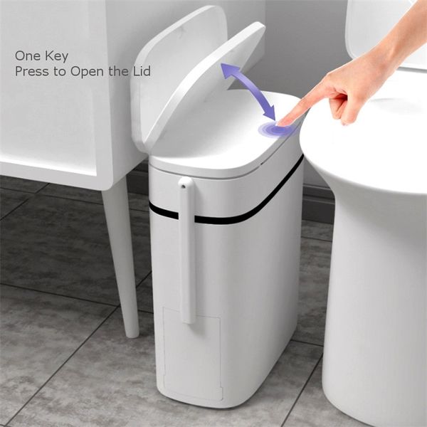 14L Smart Poubelle Salle de bains Zéro Poubelle Un support de sac à ordures clé dans la cuisine avec brosse pour toilettes N Seam 210728