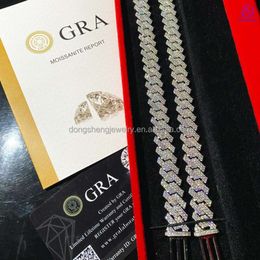 Collier de bijoux de haute qualité 15 mm 15 mm de haute qualité 925 Ice Hip Hop Silver Out VVS Diamond Moisanite Fashion Cuban Link Chain pour hommes