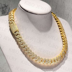 14 mm 18K S925 Silver Cuban Chain VVS Hip Hop Moisanite Bijoux Collier de chaîne de liaison cubaine pour hommes