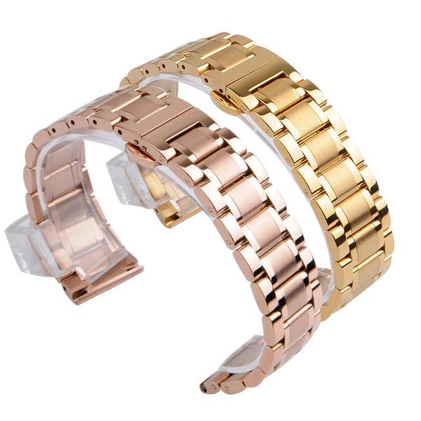 14mm 18mm 19mm 20mm 22mm 24mm 316L bracelet de montre en acier inoxydable hommes femmes poignet en métal Wracelets or Rose or noir 240116
