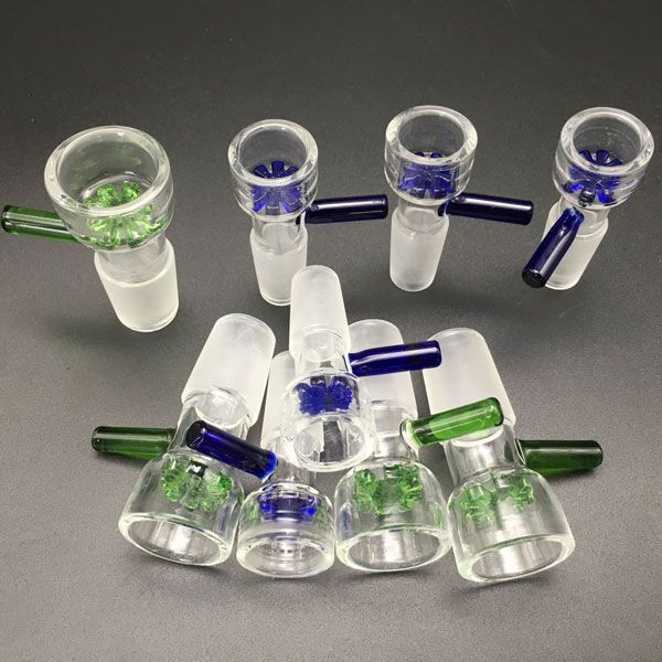 Accesorios para fumar Tazón de vidrio de 18 mm Piezas de 14 mm verdes y azules bongs diapositivas coloridas para plataformas petrolíferas tubería de agua clara y gruesa