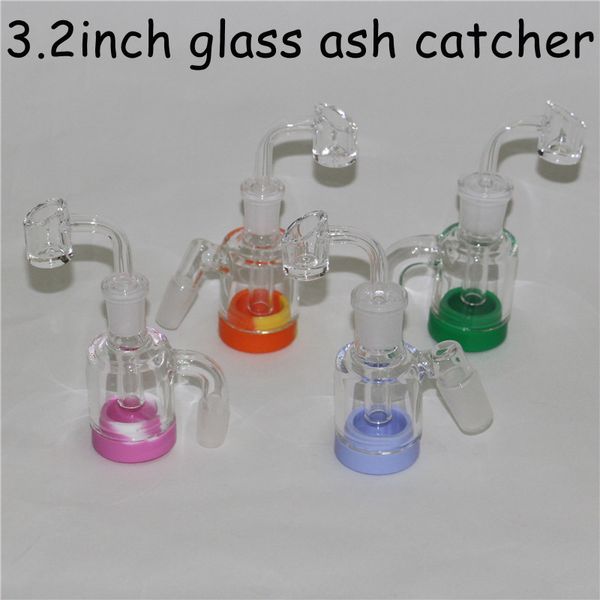 14mm 18mm Mâle 45 Attrape-cendres en verre à fumer à 90 degrés avec récipient en silicone bangers à quartz pour Dab Rigs Reclaim Catcher Adapter