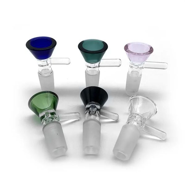 14mm 18mm Mâle Verre Épais Bong Diapositives Bol Avec Poignée Entonnoir Sablier Fumer Pour Verre Bongs D'eau bongs bols à fumer ZZ