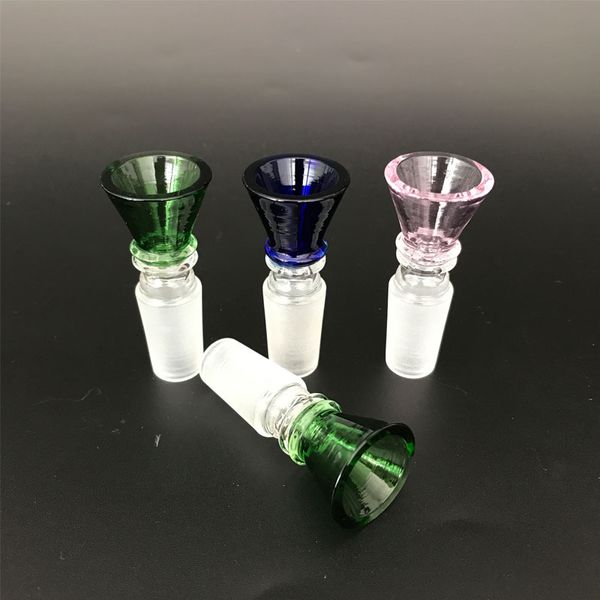 14mm 18mm d'épaisseur Bong en verre glisse bol avec poignée entonnoir mâle sablier accessoires pour fumer tuyau d'eau Bongs bols