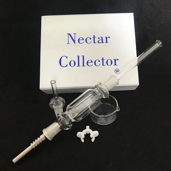 14mm 19mm kit collecteur de nectar kits de verre de conduite d'eau avec clip keck tuyaux de bol en verre pointe d'ongle en titane dab plates-formes pétrolières pipes à fumer