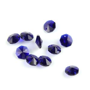 Perles octogonales en cristal de couleur bleu foncé, 14mm, 200 pièces/lot, dans 2 trous, pour brins de mariage, pièces de lustre