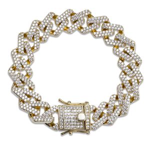 Pulsera de cadena de eslabones cubanos de borde recto Tenis Oro Plata Iced Out Cubic Zirconia Hiphop Hombres Joyería