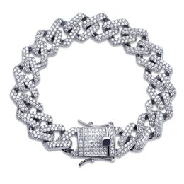 Bracelet en chaîne à maillons cubains, 14mm, 7, 8, 9, 10 pouces, Micro pavé cubique en Zircon glacé, bijoux hip hop pour Male269f