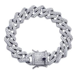 14 mm 7 8 9 10inches Bracelet de chaîne de liaison cubaine micro pave zircon zircon iced bijou de hiphop pour male244p