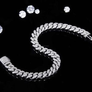 14 mm 925 Sliver Iced Out Colliers Moisanite Hop Hop Cuban Link Men White White Gold Plated Diamond Collier