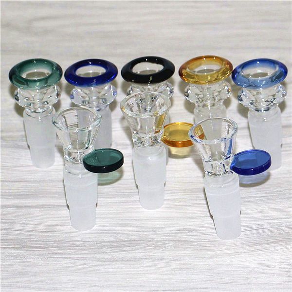 Recipiente de vidrio de 14 mm y 18 mm Accesorios para fumar con juntas masculinas Manija Hermosa pieza de cuencos deslizantes para Bongs Tuberías de agua