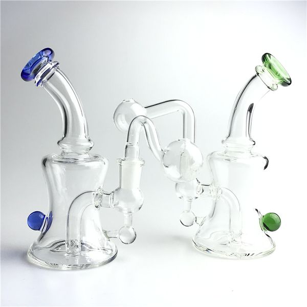 Bong de quemador de aceite de vidrio de 14 mm con Bong de agua femenino rojo azul de 6,5 pulgadas Grueso Pyrex Mini Dab Plataformas petroleras Vaso de precipitados Bong Tubo de quemador de aceite de tazón grande de 30 mm para fumar