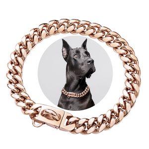 14MM Cubaanse schakelketting huisdierhalsband voor honden Goud Zilver Leiband Roestvrij staal Hondenketting Franse Bulldog Pitbull Titanium Staal Puppy Cadeau Punkstijl Sieraden voor honden