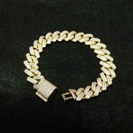 Bracciali a catena a maglia cubana con diamante Miami da 14 mm Bracciale in oro bianco 14k ghiacciato con zirconi cubici ghiacciati Bracciale cubano da 7 pollici da 8 pollici335t