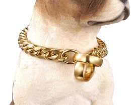 Collar de cadena para perros de moda de 14 mm Collares para perros antideslizantes de acero inoxidable dorado para perros grandes Collar de estrangulamiento fuerte para Bulldog francés P0836685171