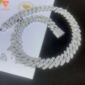 14 mm mode -sieraden ijs uit VVS Moissanite kettingen 925 Sterling Silver Hip Hop Cuban Link Chain