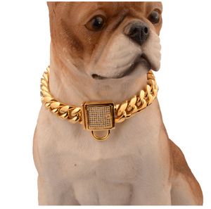 14mm Fashion Jewelry Titanium Steel Gold Pet Dog Chain Leads Collier Pet Dog Assessories