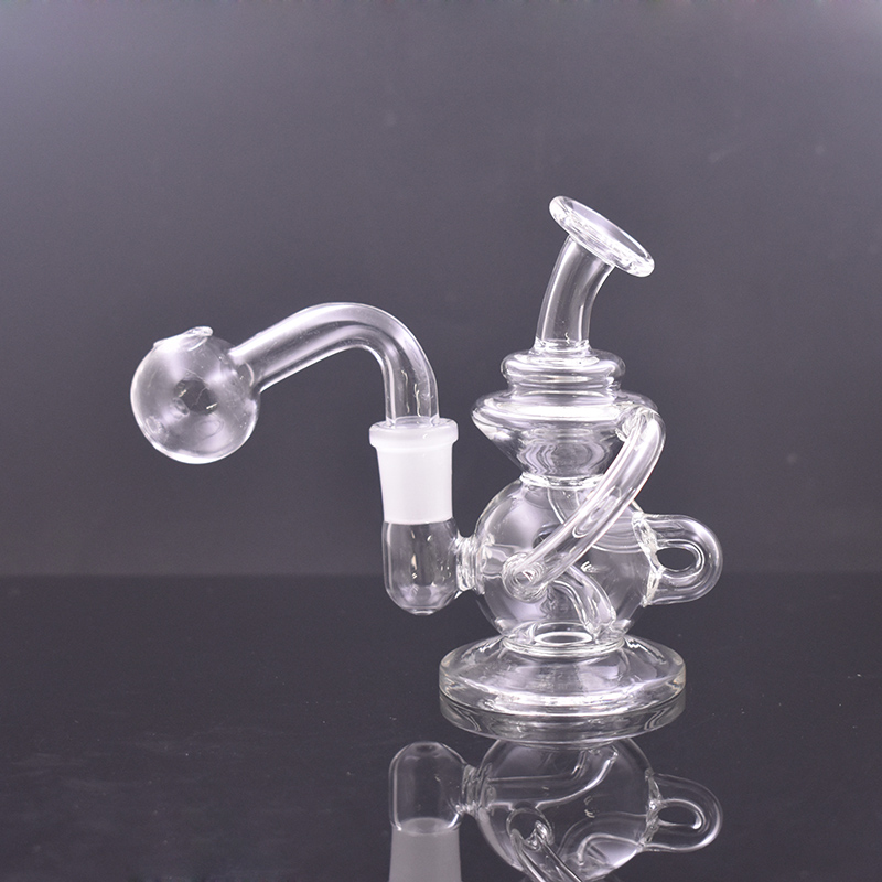 14mm Female Glass Beaker Bongs Recycler Oil Dab Rigs 4.8inch Smoking Water Pipe Ashcatcher Bong Hookahs with 14mm Joint Male Glass Oil Burner Pipe and Bowl 1pcs