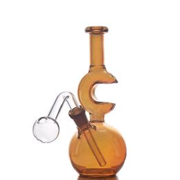 14mm Femme Narguilé Bangs En Verre Forme De Lune Nano Placage Conception Recycleur Conduite D'eau 7.5inch Dab Oil Rigs avec Homme Verre Brûleur À Huile Tuyau Fumer Accessoire