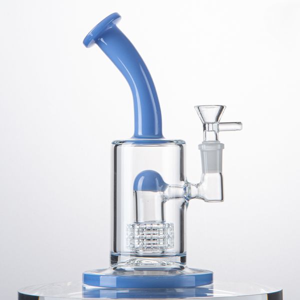 14 mm Junta hembra Bongs de vidrio Protector contra salpicaduras 8 pulgadas Cachimbas 5 mm Espesor Aceite Dab Rigs con cúpula Perc Azul Rosa Púrpura Verde Tubos de agua jaula de pájaros perc con tazón