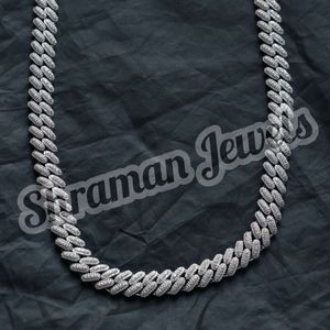 14 mm volledig Iced Out VVS Moissanite Diamond Solid Miami Cuban Link Chain 925 Sterling Silver Custom Hip Hop Necklace