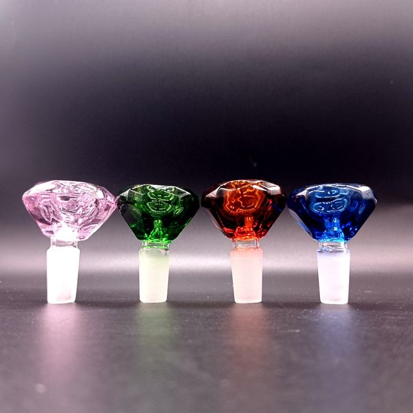 14 mm Cono de vidrio Tazón de diamante Titular de hierba Accesorios para fumar en colores surtidos Pieza de diapositiva de cristal para Bong