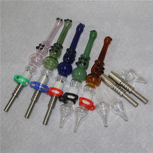 14 mm glazen nectar rookwaterleidingen met roestvrijstalen tips Quartz nagels concentraat siliconen dab stro bong dabber wasgereedschap gereedschap