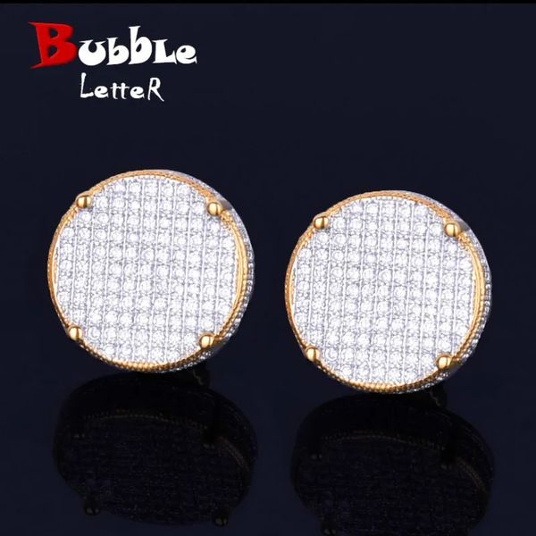 14MM couleur or grande boucle d'oreille ronde AAAA cubique Zircon vis arrière hommes boucles d'oreilles mode Hip Hop bijoux 240323