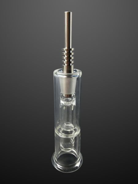 Narguilé de bong d'eau en verre borosilicaté de 14 mm avec tuyau de fumée transparent à vis en titane