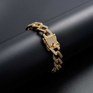 14 mm hiphop armband Miami Cuban Chain Full Diamond Men's Bracelet S925 zilver