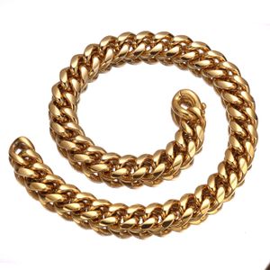 14mm Hip Hop en acier inoxydable Miami chaîne à maillons cubains collier bracelet ensemble lourd chaîne plaquée or 18 carats bijoux ras du cou pour garçons filles