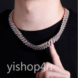 Collier chaîne à maillons cubains glacés de 14mm, bracelet, deux tons, blanc, or rose, zircone cubique, bijoux 16 à 24 pouces, chaîne cubaine243A