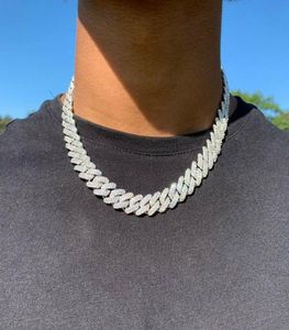 Collier de chaîne à griffes à maillons cubains glacés de 14 mm, plaqué or blanc 14 carats, bijoux en zircone cubique à 2 rangées de diamants, chaîne cubaine de 16 pouces et 24 pouces4564757