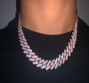 14 mm eisrosa Cuban Link-Krappen-Choker-Halskette aus Silber, Roségold, Cuban Link mit weißen rosa Diamanten und kubischen Zirkonia-Schmuck 7inc9765507