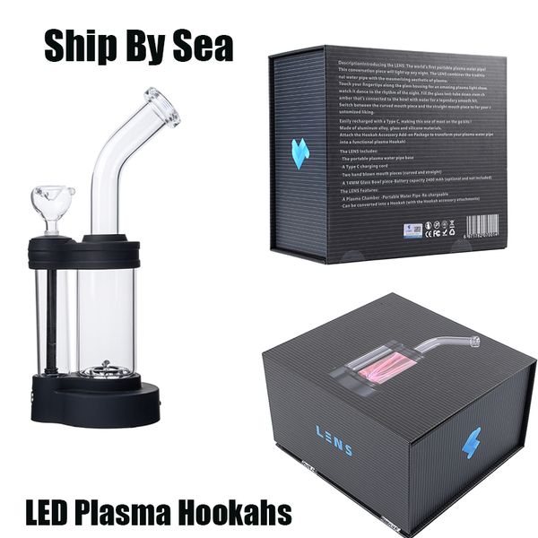 Las cachimbas de plasma LED de 14 mm se envían por bongs de vidrio de mar con caja de regalo de tazón Perc Dab Rig Plataformas petrolíferas negras Tuberías de agua que brillan en los kits de inicio oscuros WP2234