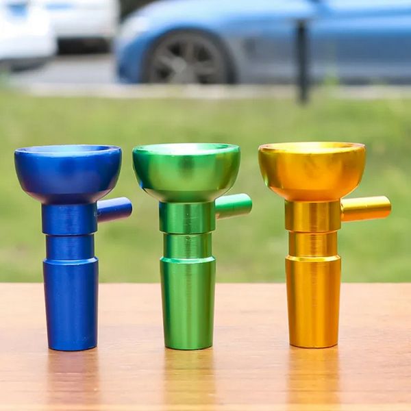 14 mm macho colorido tazón de metal para cachimba Bong de vidrio tubos de pelele mango reemplazable portátil hierba seca tabaco plataformas petrolíferas peluca Wag Bongs