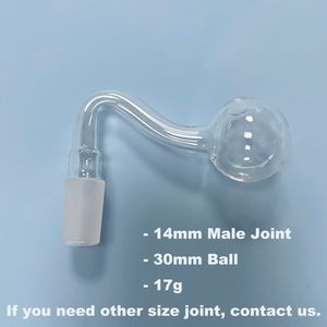 Pipe à fumer pour brûleur à mazout en verre à joint mâle de 14 mm - Bol à grosse tête de 30 mm