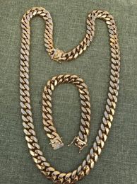 14mm Mannen Cubaanse Miami Link Armband Chain Set 18K Gold Fill Roestvrij staal