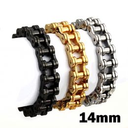 14mm heren roestvrijstalen fiets ketting armband punk rock motor fietser fiets link polsband 8,5 inch lengte met fluwelen tas