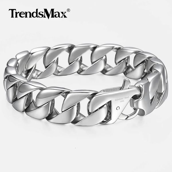 14mm Bracelet pour hommes couleur argent en acier inoxydable 316L bordure ronde chaîne à maillons cubains Bracelets bijoux masculins cadeau pour hommes 862 