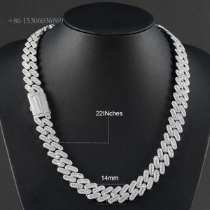 14 mm Moissanite Sterling Sier Diamond Ice Miami Cubaanse schakelarmband Man ketting ketting sieraden voor mannen en jongens