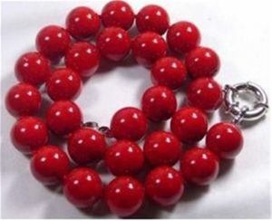 Collier de perles rondes en corail de mer rouge de 14 mm, 18 pouces