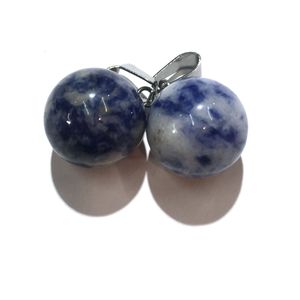 14 MM Ronde Pierres Précieuses Pendentifs Collier Naturel Dangle Ball Sodalite Charmes Guérison Chakra Pierre Charme Sphère Bijoux 45 CM En Cuir Noir