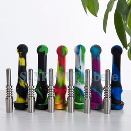 Rook 14 mm siliconenpijpen NC silicium nectar verzamelen met roestvrijstalen punt olieligingen siliconen rookpijp glaspijp dab rig