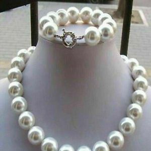 14MM Blanc AAA Mer du Sud Shell Perle Ronde Perles Collier Bracelet Ensemble 18 ''