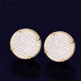 14mm brede gouden kleur grote ronde oorring kubieke zirkoon schroef back heren oorbellen mode hiphop punk sieraden accessoires nieuwe B1205